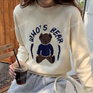 Letter and Bear Pattern Sweater